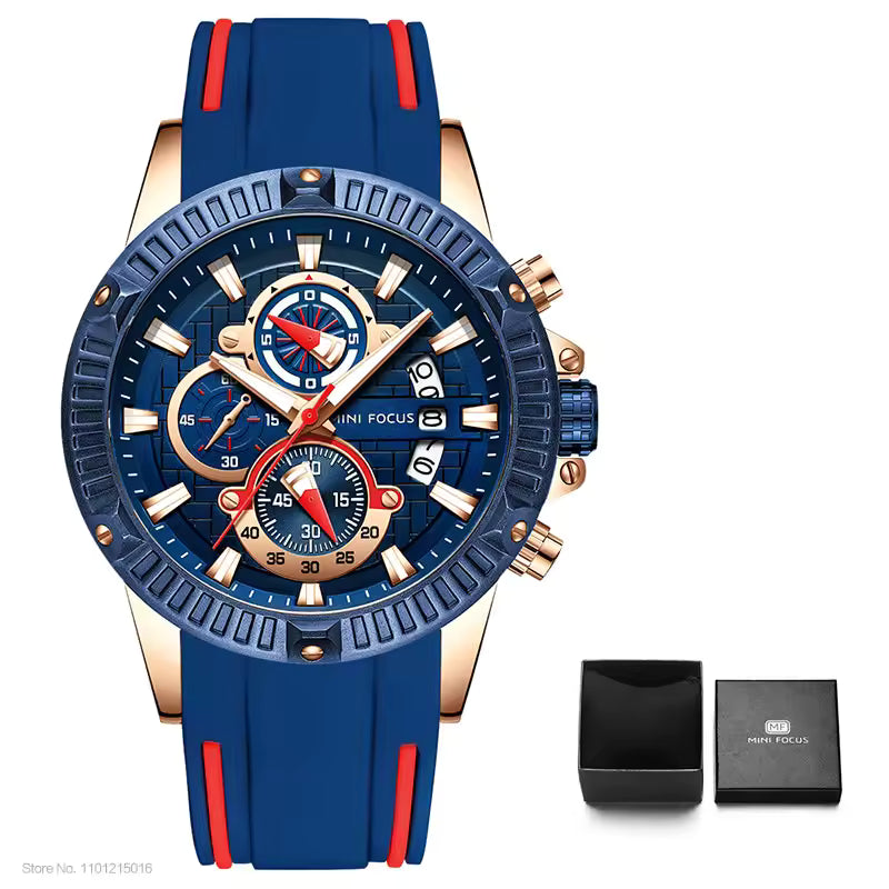 Chronograph  Sports Watch Waterproof Silicone Strap ⌚