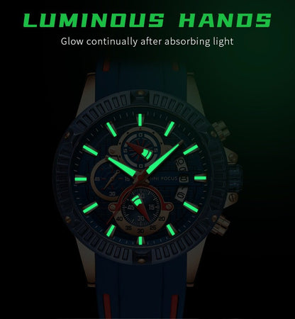 Chronograph  Sports Watch Waterproof Silicone Strap ⌚