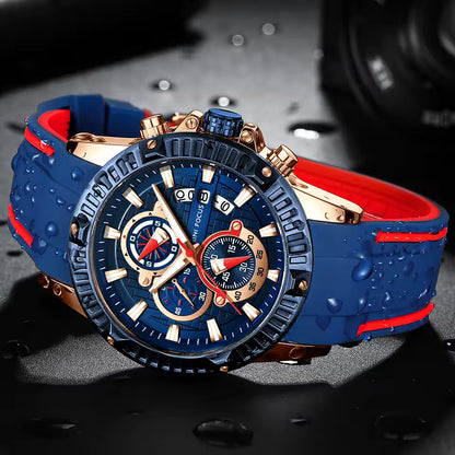 Chronograph  Sports Watch Waterproof Silicone Strap ⌚