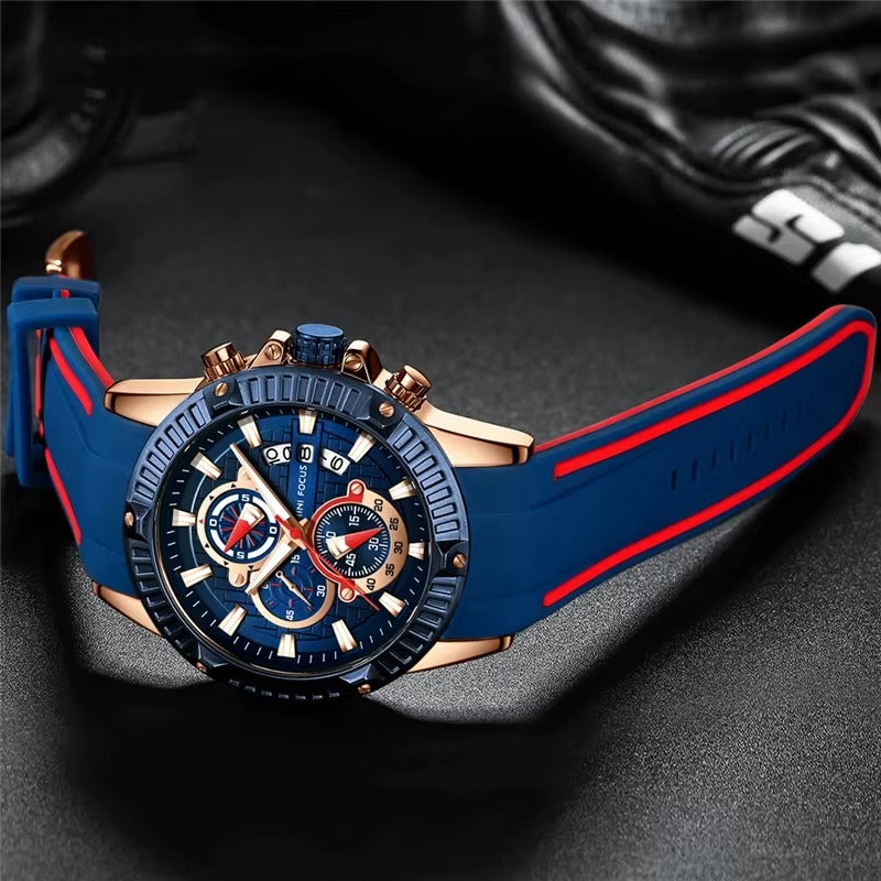 Chronograph  Sports Watch Waterproof Silicone Strap ⌚